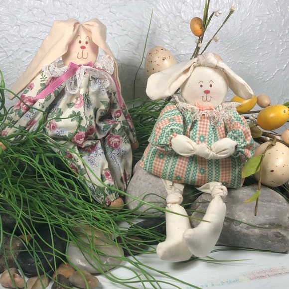 Bunny Rabbit Doll Set Shelf Sitters Easter Farmhouse Country VTG Mini Bunny Doll - Picture 4 of 14